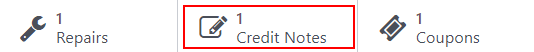 Xem các nút thông minh trên một vé tập trung vào nút ghi chú tín dụng.